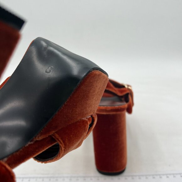 FSJ Brown Peep Toe Chunky High Heels Platform Sandals Ankle Strap Velvet Shoes - Picture 6 of 8